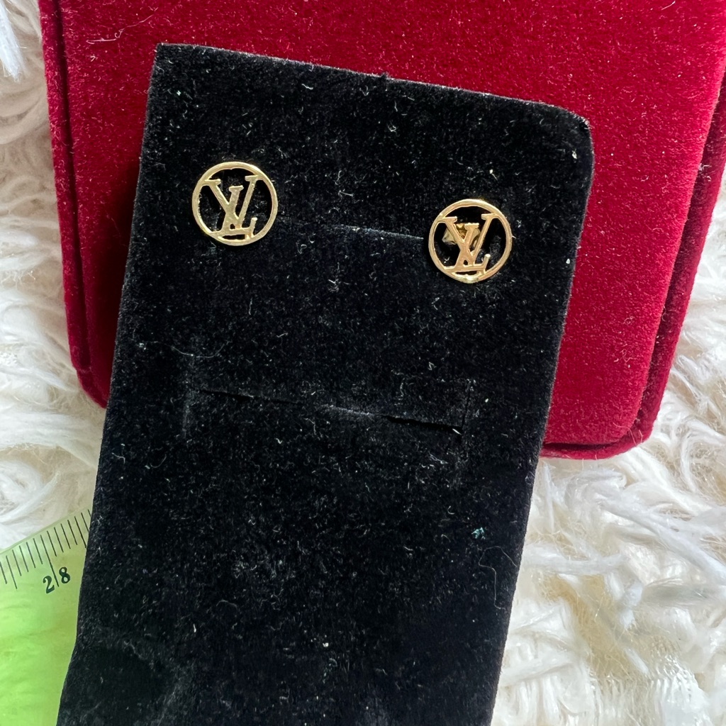 Gold Designer Logo Stud Earrings Solid 18k Yellow Gold